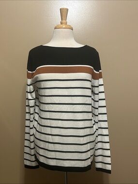 Pulse Black White & Brown Striped Long-Sleeve Top